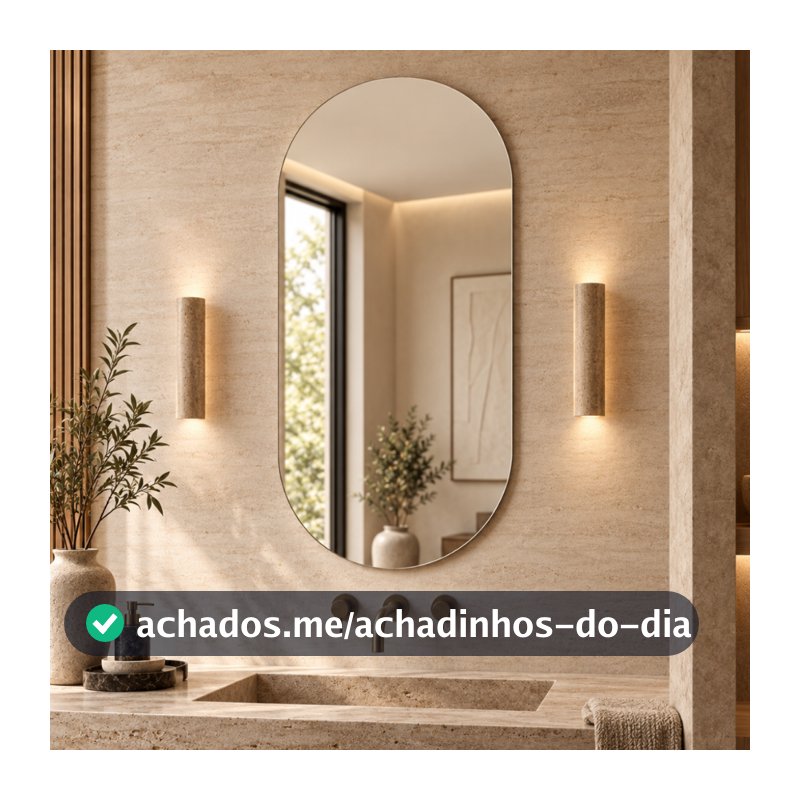 Espelho Mirano Berlim 80x40cm Lapidado Oval Grande Moderno Banheiro Lavabo Quarto Parede Decorativo