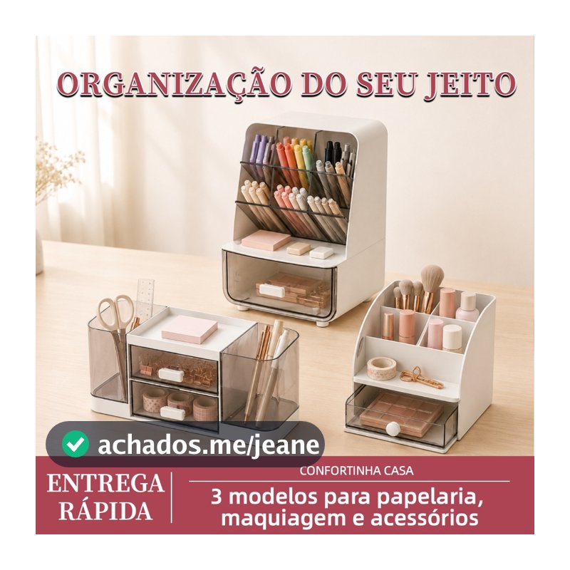 Organizador de Mesa com Gaveta Porta Treco Caneta Maquiagem Escritório Papelaria Multiuso
