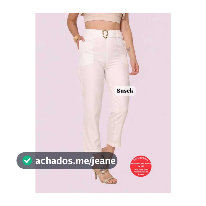 Calça Feminina Cintura Alta Reta Com Fivela Dourada Luis Twill 89300