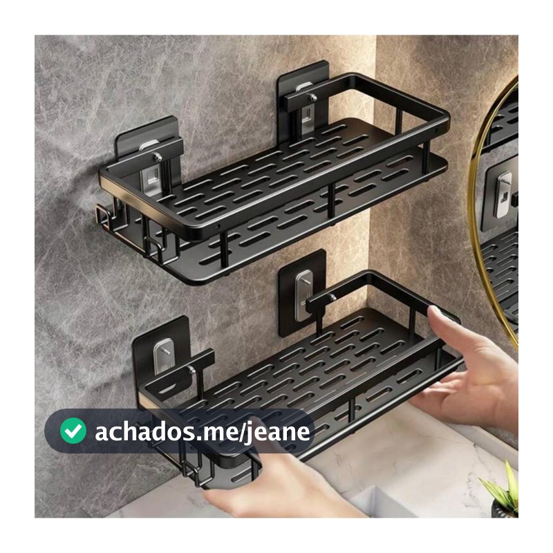 Suporte aluminio prateleira Shampoo Sabonete Banheiro Adesivo Parede Box Luxo Cor Preto