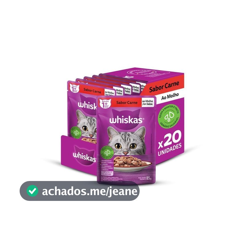 Kit Ração Úmida Carne ao Molho para Gatos Adultos 20 Unidades Whiskas Sachê