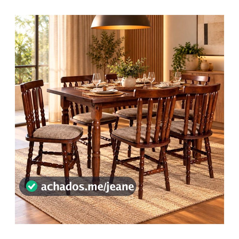 Conjunto Mesa Jantar 160x80 Com 6 Cadeiras Estofadas Madeira Mônaco Jm Móveis