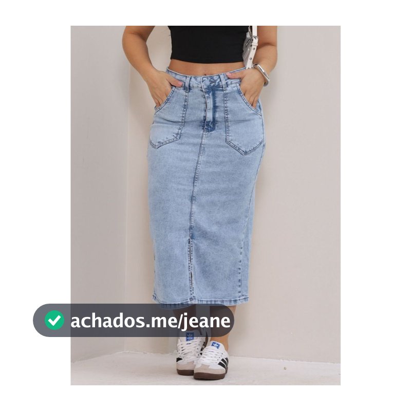 Saia Midi Jeans Com Fenda Na Frente Culto Igreja Moda Evangélica Modesta Com Lycra