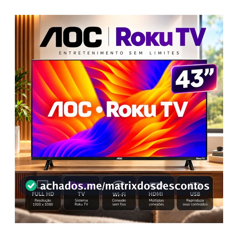 Smart TV AOC Roku TV 32" FULL HD LED Wi-Fi USB HDMI