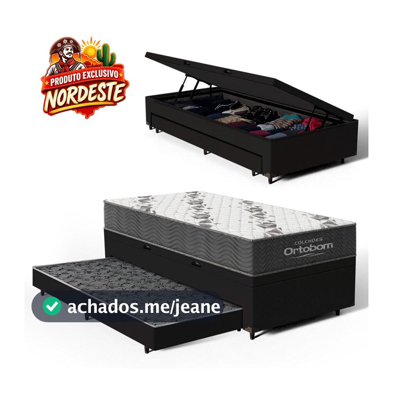 Cama Box Baú Solteiro com Colchão de Espuma D33 Ortobom Airtech 100 + Auxiliar Unique 88x188x60cm