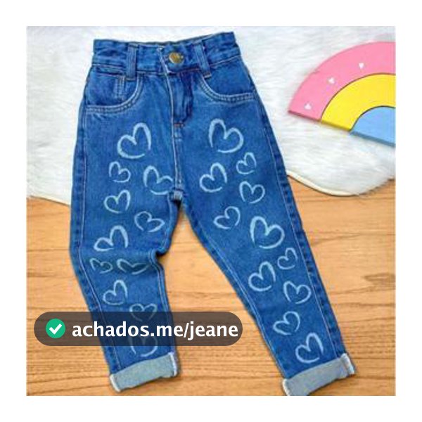 Calça Jeans Mom Coração Infantil Menina Feminina Juvenil