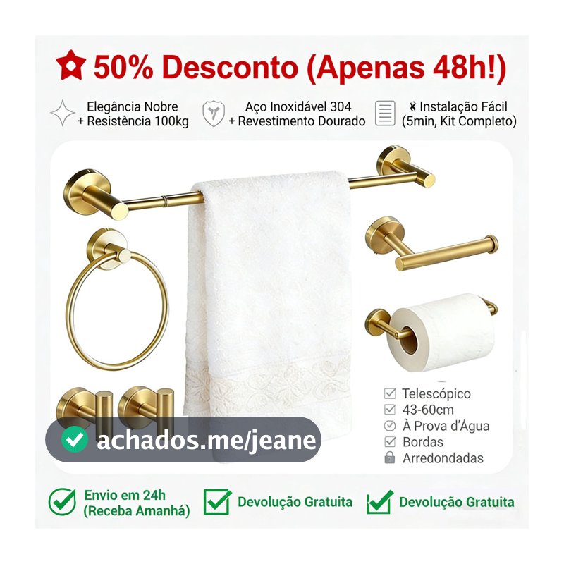 Kit Acessórios Para Banheiro Completo 4 Peças Inox 40/60cm Toalheiro De Banheiro Dourado Escovado