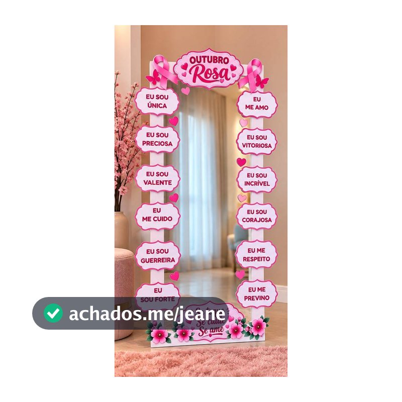 Decoração Outubro Rosa 🎀 Espelho Decorativo | Painel para Eventos, Igreja e Congressos