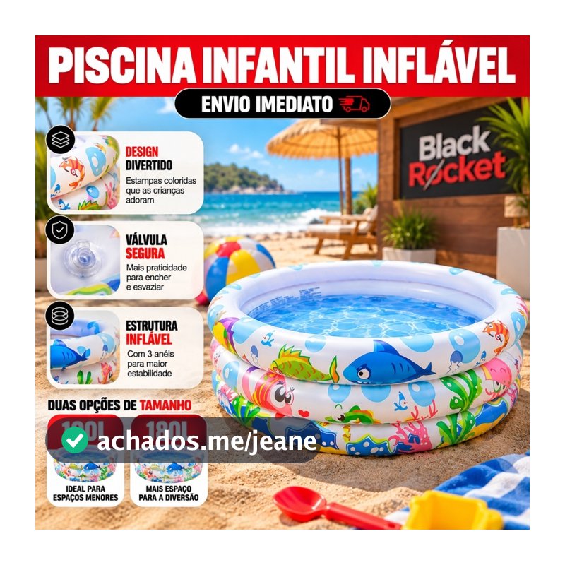 Piscina Infantil 100L/180L Redonda Inflável Àgua e Bolinhas Fundo do Mar