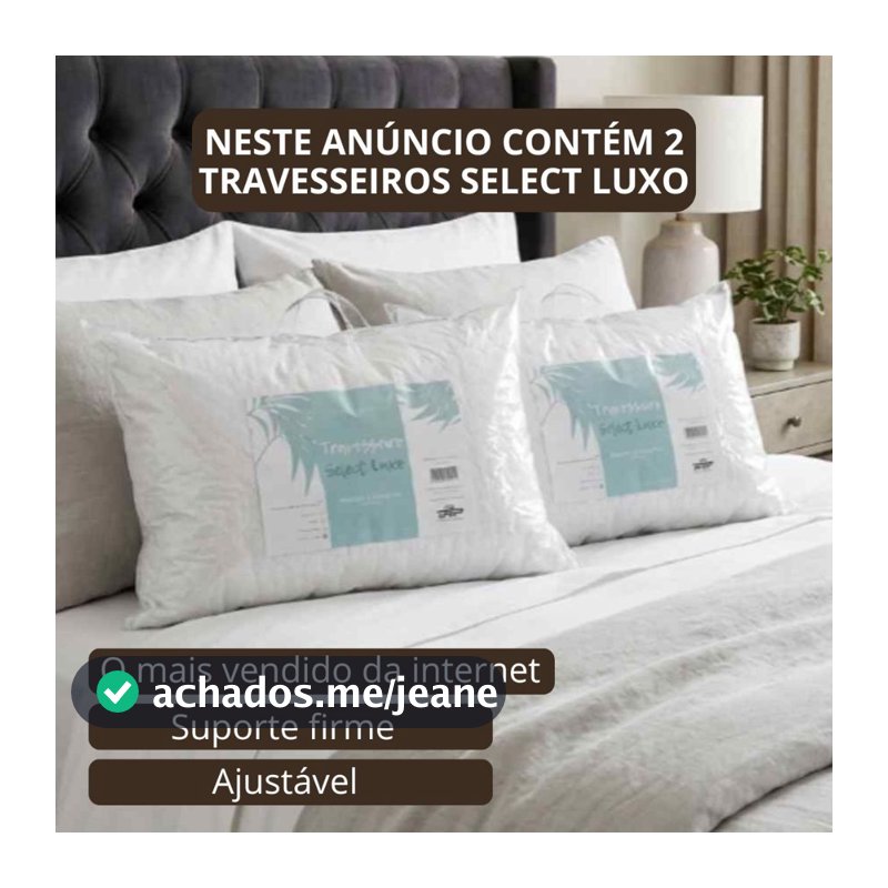 Kit 2 Travesseiros Select Luxo Fibra Importada Antialérgico Macio Branco 50x70cm Lavável Alto
