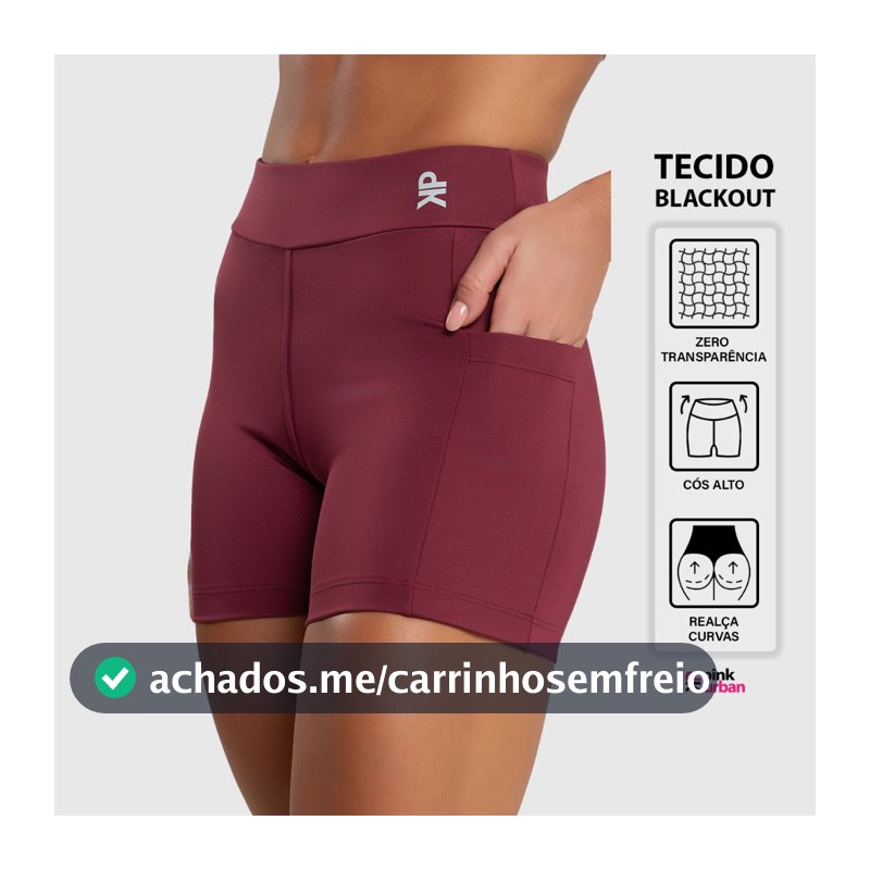 Short Fitness Feminino Bolso Cintura Alta Meia Coxa Balance Blackout Zero Transparência