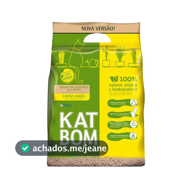 Areia Higiênica Katbom Para Gatos Granulado Capim Limão - 3kg