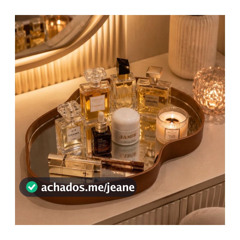 Bandeja Espelhada Decorativa Orgânico Couro Ecológico Premium 30x21cm Sala Quarto Banheiro Mesa Hall