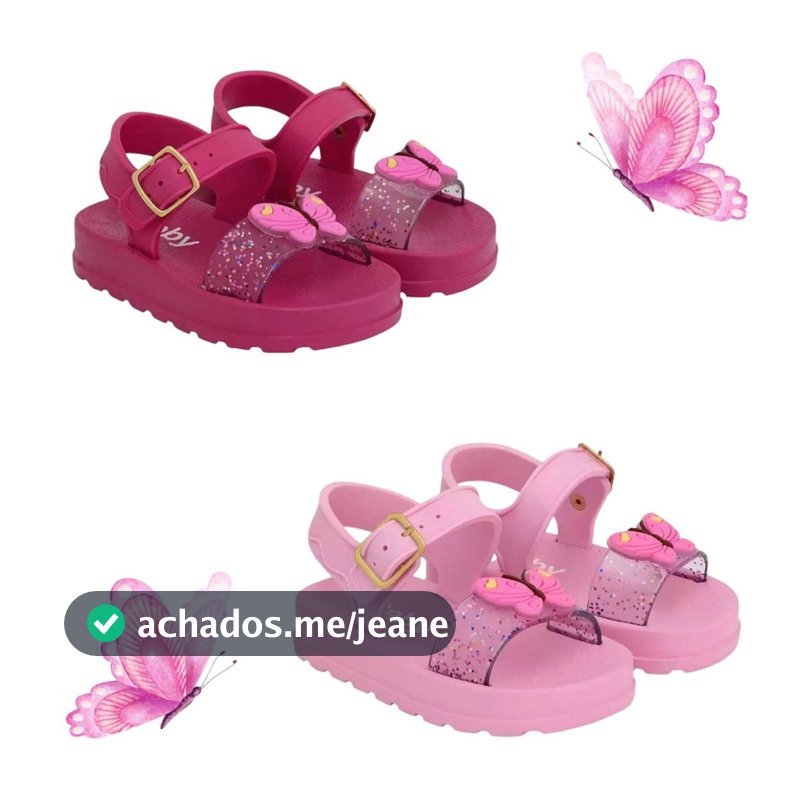 Sandália Papete Infantil Bebe Feminina Glitter com Borboleta – Pink Rosa Lilas-Baby Love Calçados
