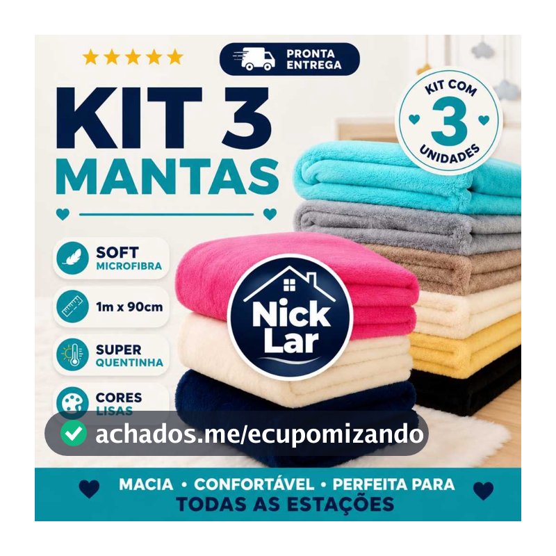 Kit 03 Manta Cobertor para Cachorro Gato Pet Mantinha 100x90cm Peluciada Lavável Microfibra