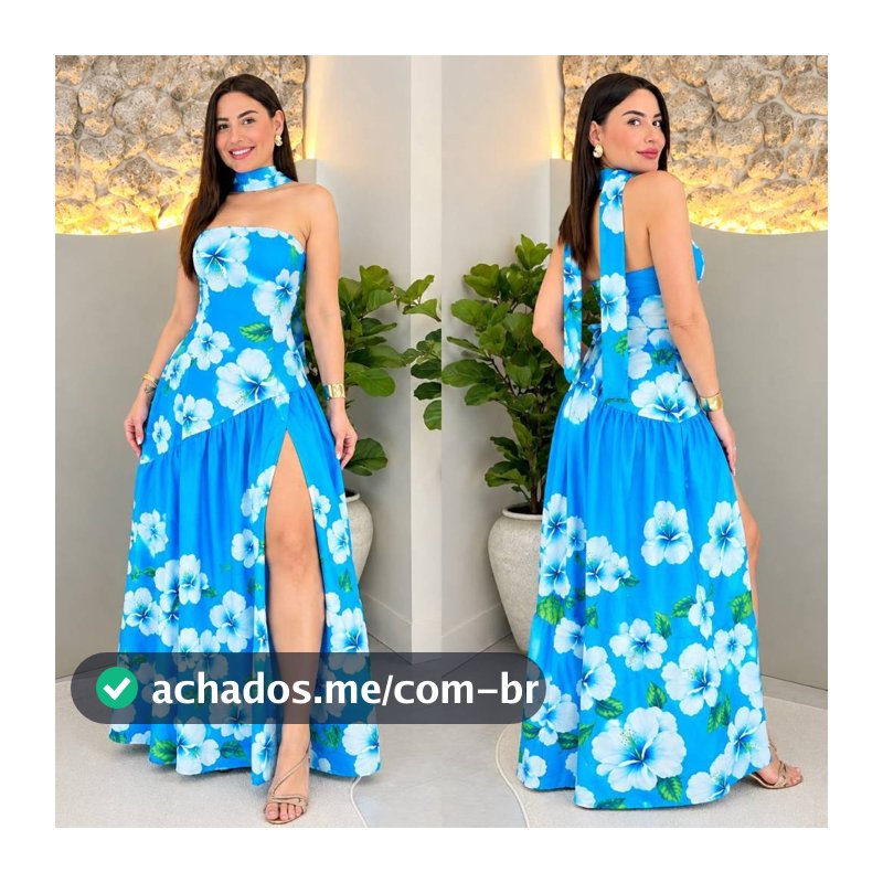 VESTIDO LONGO FEMENINO ESTAMPADO DE GOLA DE UMA PEÇA COM TEMPERAMIENTO MODERNO