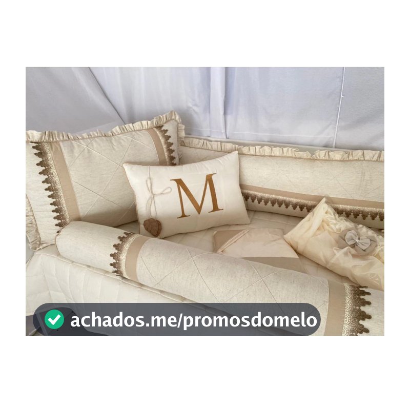 Kit Berço Americano Rolo Mirela Dourado com Linho 10 Peças Algodão