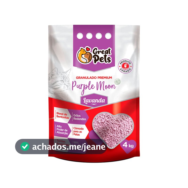 Areia Higiênica de Bentonita Para Gatos Great Pets Premium Lavanda 4kg