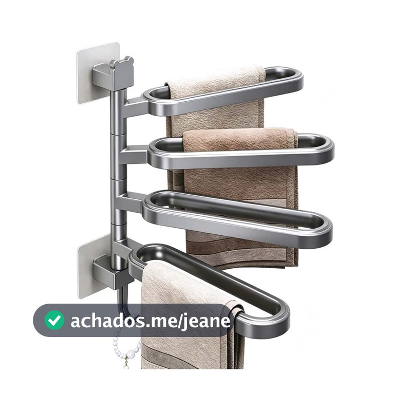 Suporte Toalha Giratório 4 Hastes Abs Sem Furos Banheiro