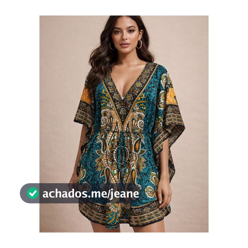 Kaftan Feminino Curto Estampado | Saída de Praia | Vestido Verão Bata Indiana