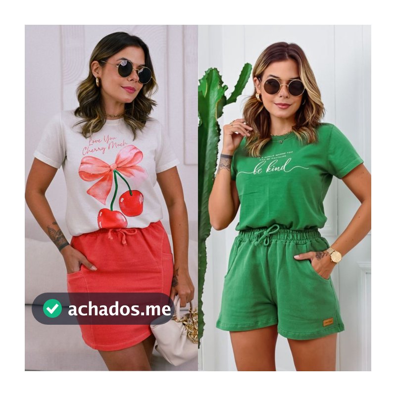 Conjunto Feminino Verão Estonado com Shorts e T-tshirt - L6