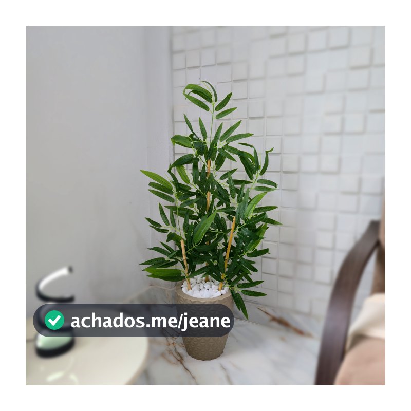Arranjo Artificial Bambu Folha Grande Vaso Cone Mármore Pedra