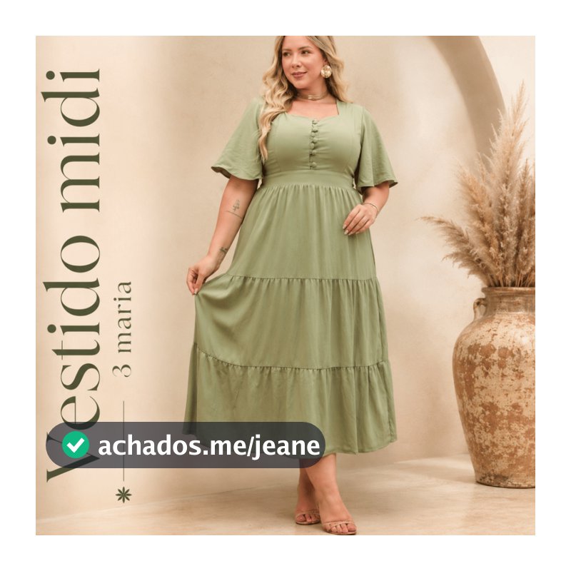Vestido Midi 3 Marias Plus Size Feminino Viscoamida com Lastex nas Costas G1 46 ao 48 Elegante