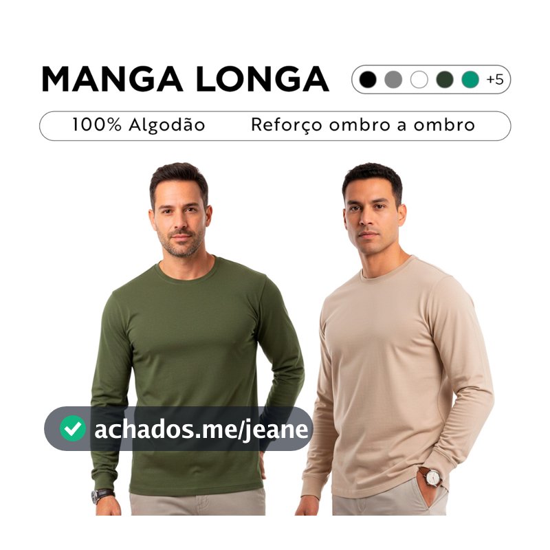 Kit 2 Camisetas Manga Longa 100% Algodão Masculina Lisa Slim Premium C/ Punho Gola Redonda Camisa Manga Comprida Inverno