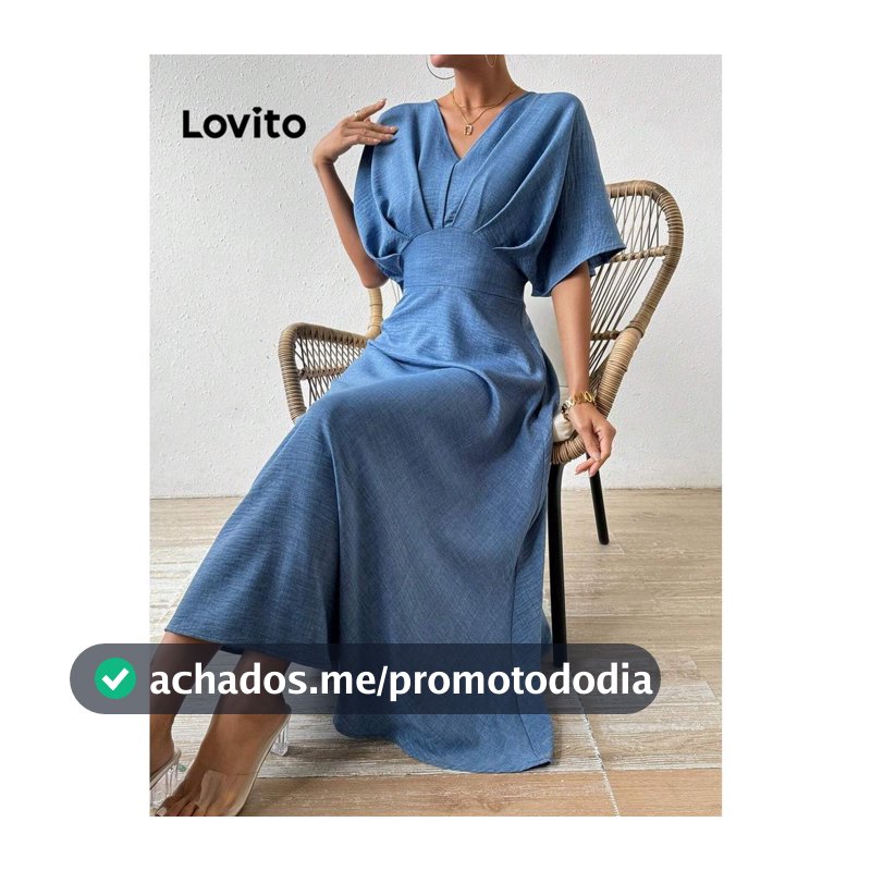 Lovito Azul Vestido Elegante Com Linha De Estrutura Plissada Vestido De Verão/Primavera Para Mulheres LNL83157