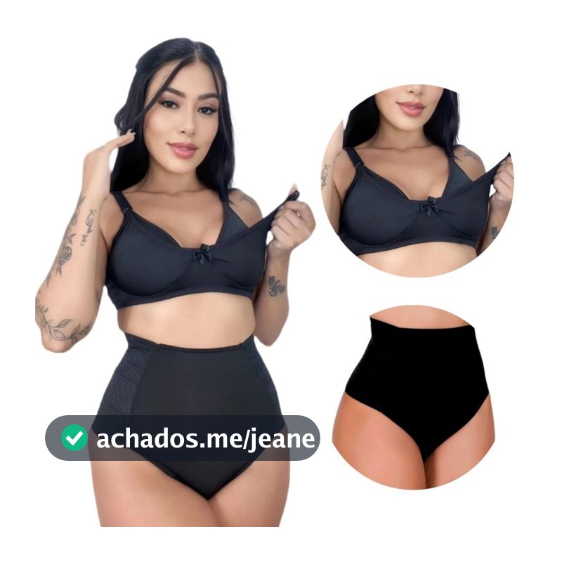 Kit 3 Conjunto Sutiã Amamentação + Calcinha Compressora Modeladora cós alto pós Cesária maternidade