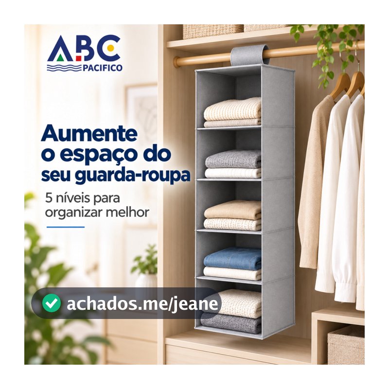 Organizador Multiuso 5 divisórias Suspenso Armário Guarda Roupa