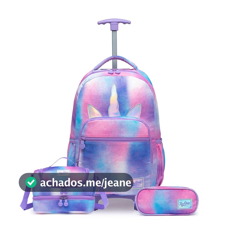 Kit Mochila Rodinhas Unicórnio Infantil Juvenil Menina Lancheira Térmica Estojo