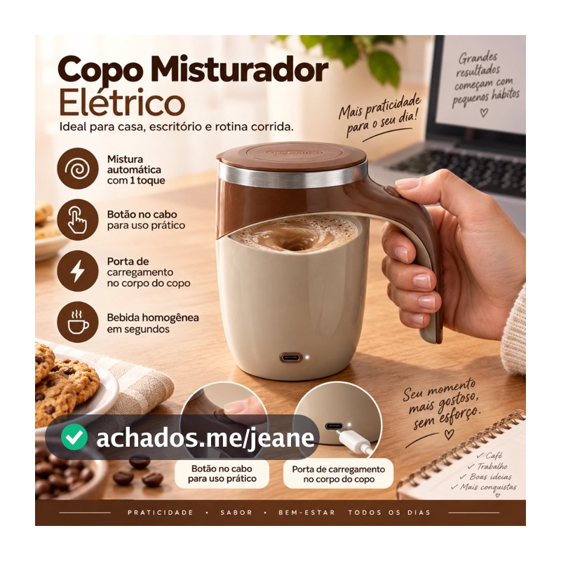 Copo Elétrico Misturador Portátil Café Leite Chá Com Tampa