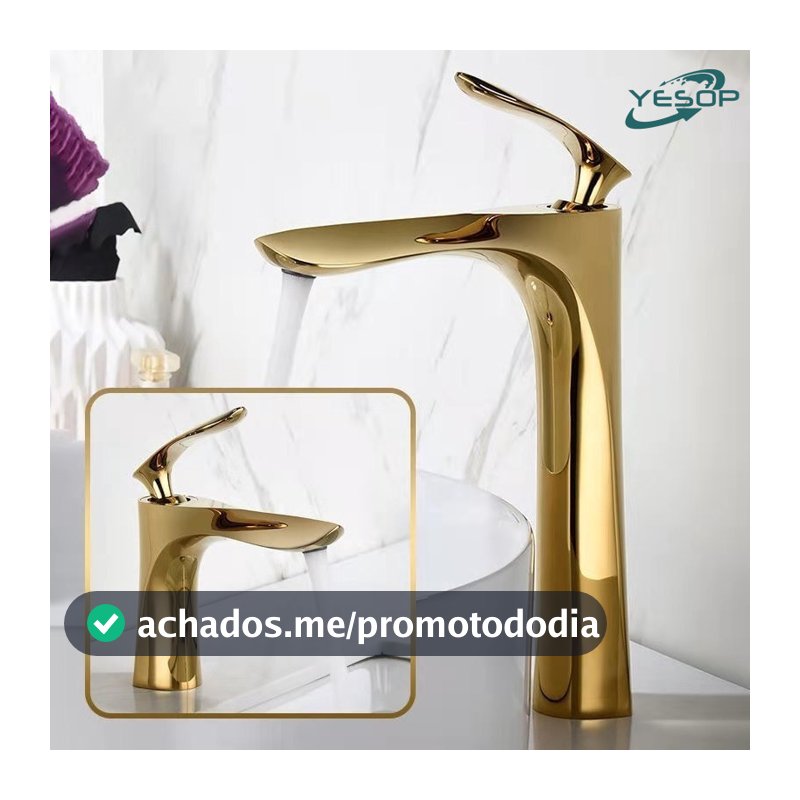 Torneira Dourada Banheiro Bica Alta Monocomando Misturador Inox Luxo 30cm/18cm Cromada/Preto Yesop