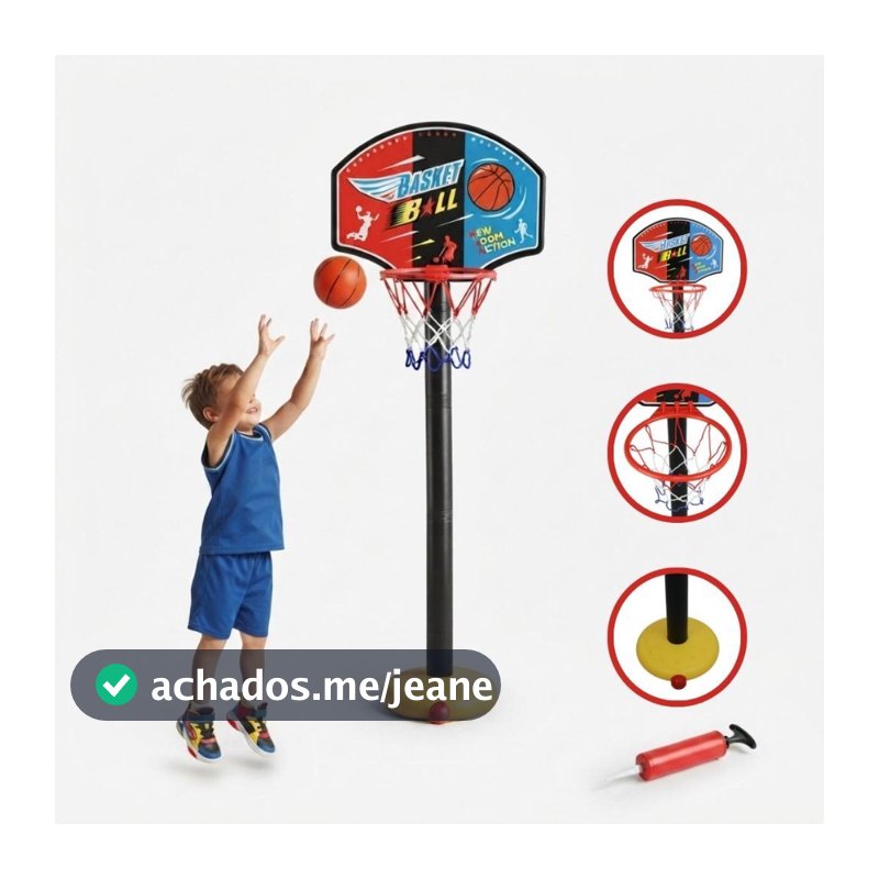 Cesta de Basquete Infantil Completa com Tabela Bola e Bomba