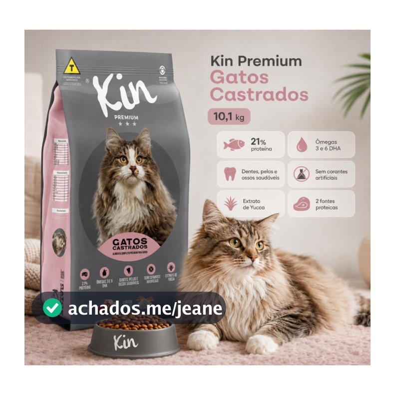 Ração Kin Premium Gatos Castrados 10,1kg Ômega 3 e 6 | 28% de Proteína