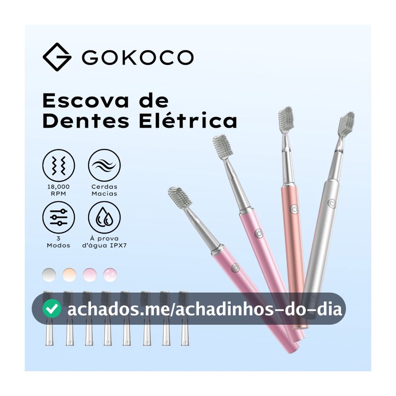 GOKOCO Escova de Dentes Eletrica 18000RPM 3 Modos  são ajustáveis A prova d'agua IPX7
