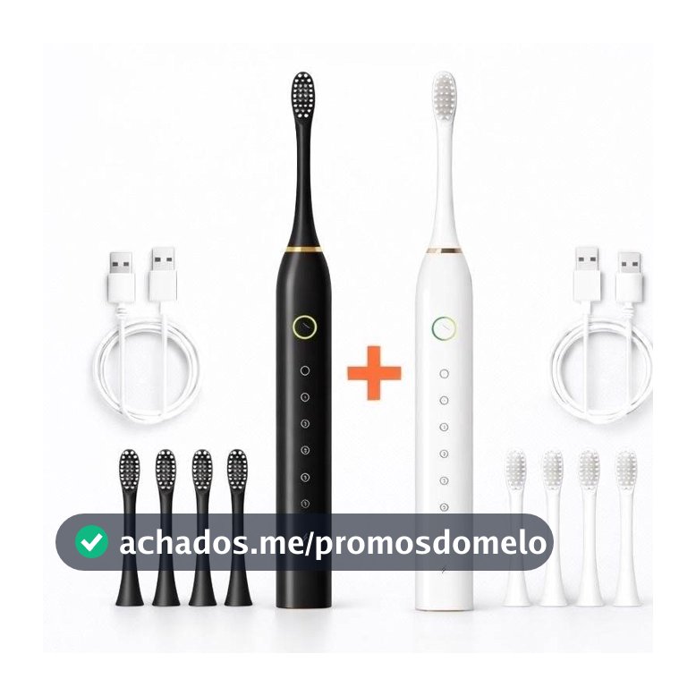 2/1 Escovas Elétricas Sônicas IPX7 + 8 Refis |  7 Modos  | Recarregável USB | Limpeza Profissional