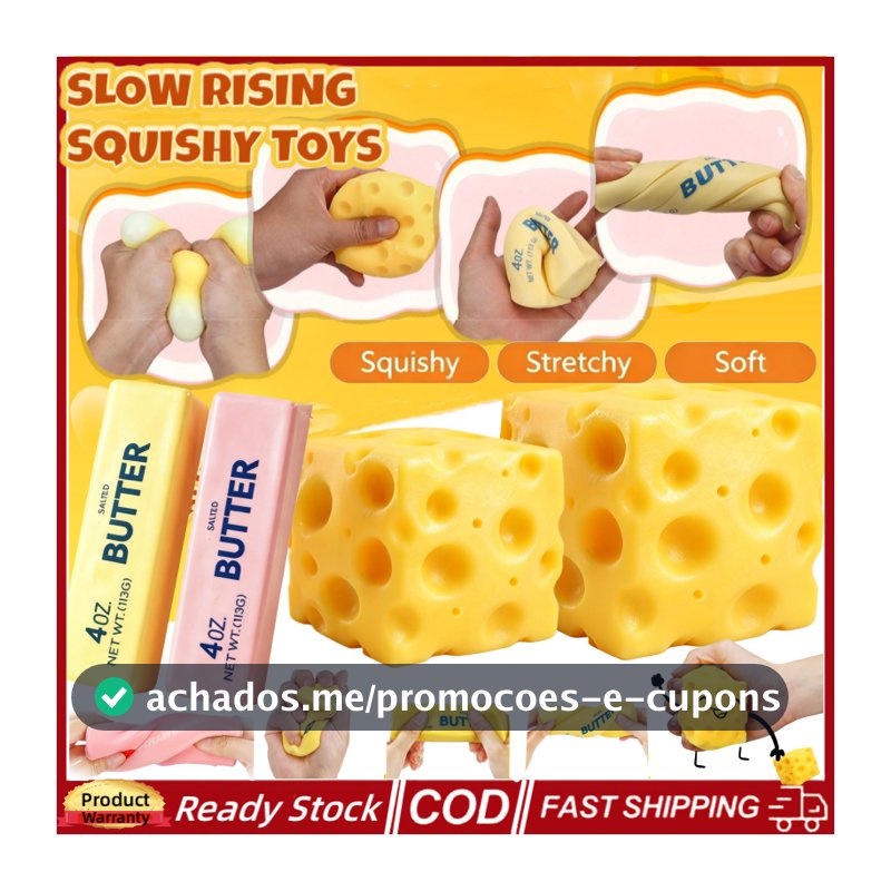 (Enviar Em 12H) Simular Queijo Squish Toy Butter Stick Squishy Toys Soft Slow Rising Squeeze Fidget Comida Realista Sens
