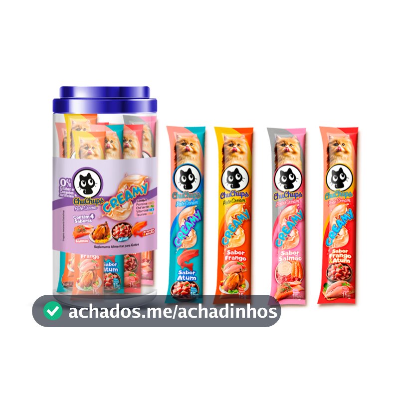 Petisco Para Gatos ChuChups Cream Pote Sortido com 24 Tubos de 15g Lançamento Tipo Churu e Truly