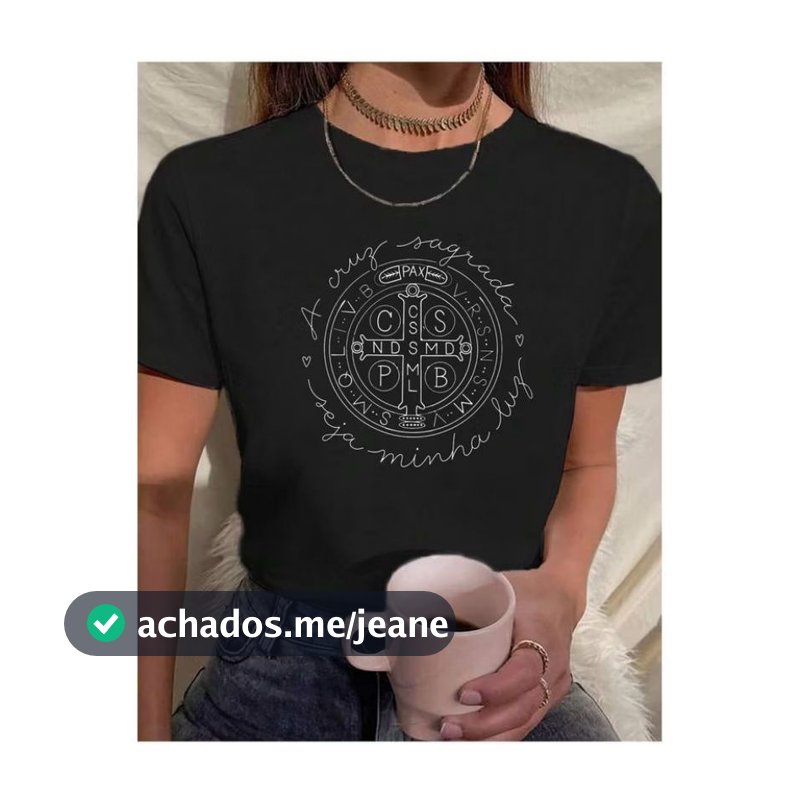 Camiseta Feminina Religiosa Cruz Sagrada São Bento Católica Estampada Estilosa 100% Algodão