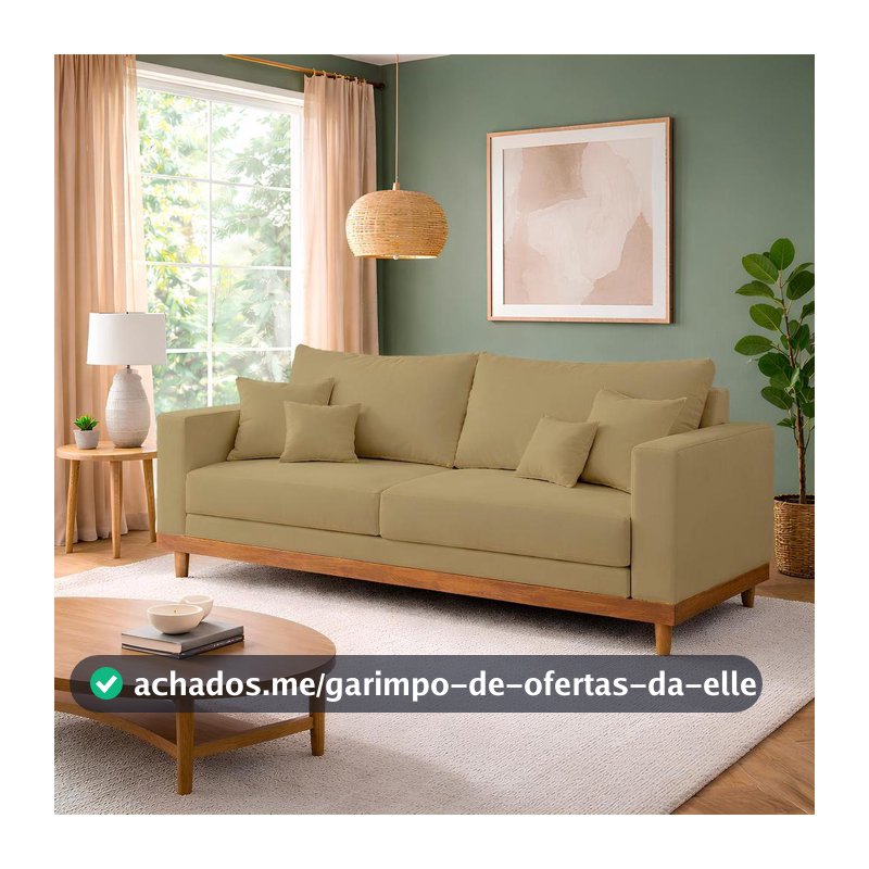 Sofá 3 Lugares Living Com Base Madeira Suede Balaqui Decor