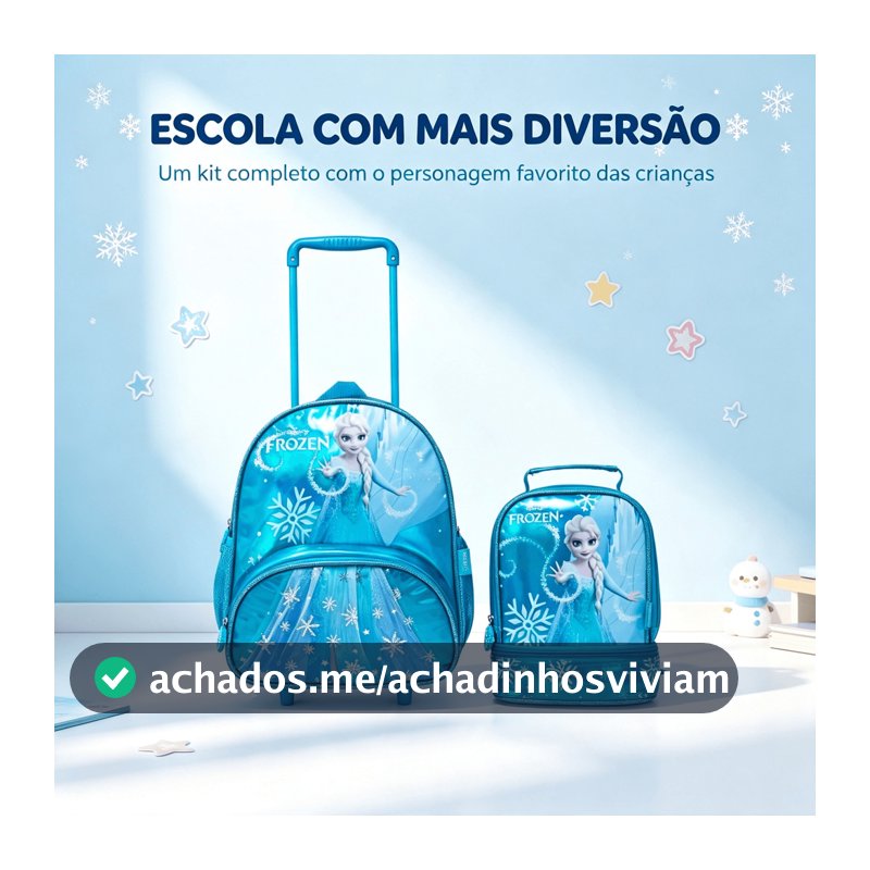 Kit Escolar Frozen Mochila Rodinha Lancheira Térmica Disney Infantil Pré-Escolar