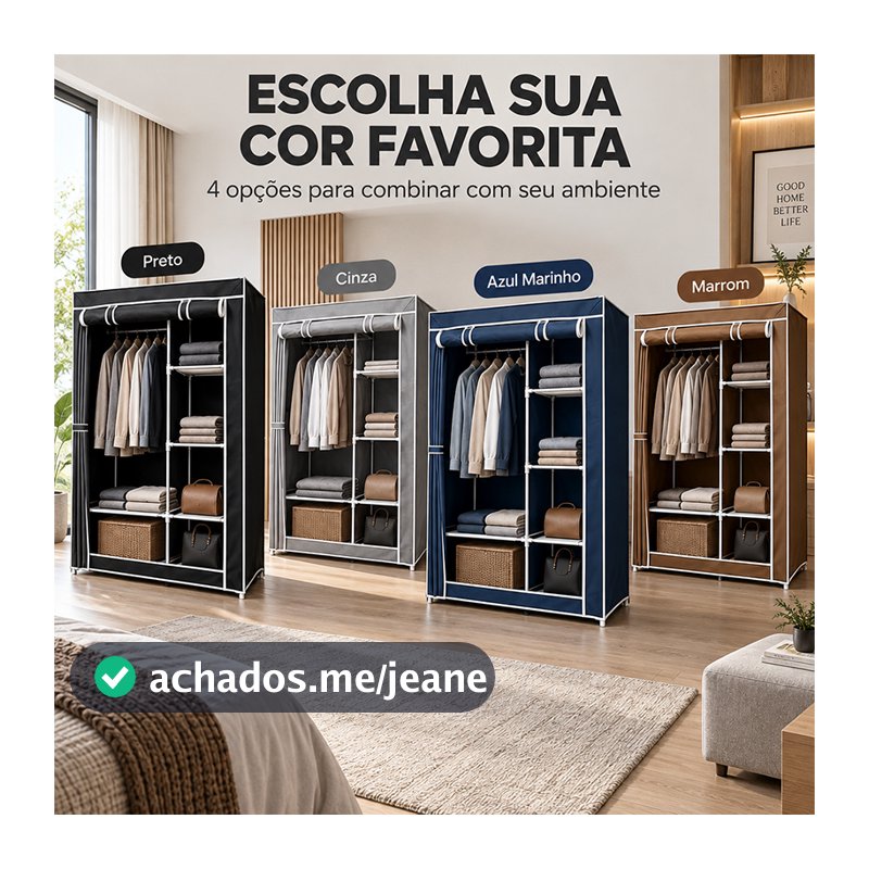 Guarda-Roupa Organizador de Roupas Portátil, Montagem Fácil Capa Ziper Anti Poeira, Compartimentos Internos 4 Cores