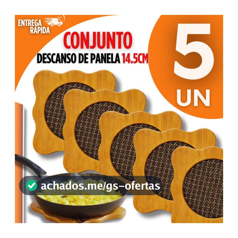 Conjunto Jogo 5 Descanso de Panela Bambu Casa Cozinha Jantar Premium Prático, Protege a Mesa Quente