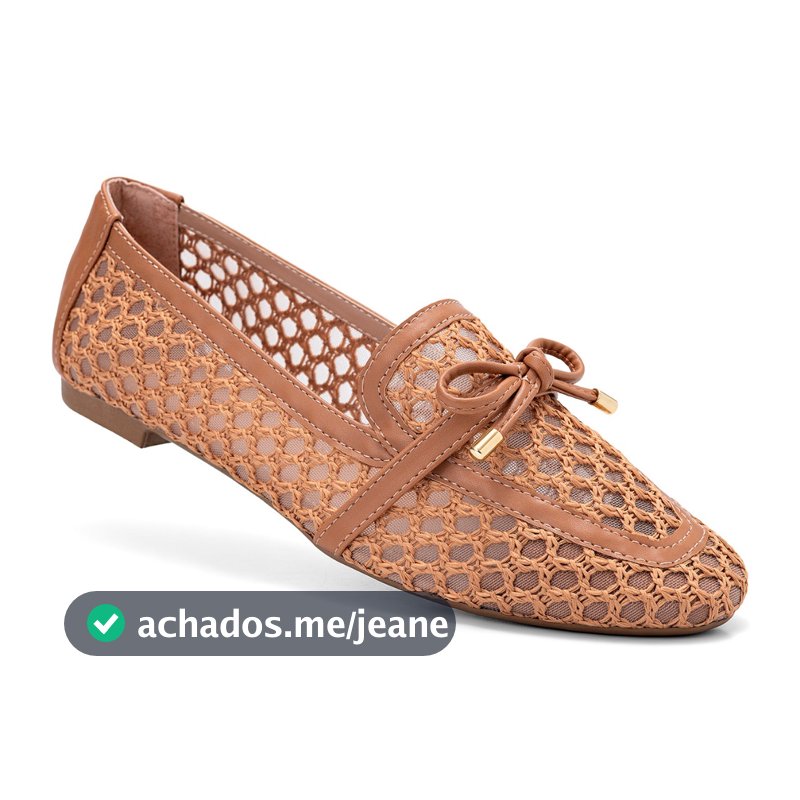 Mocassim Feminino Lumiss Material Natural Tela Bico Quadrado Confortável Enfeite Laço