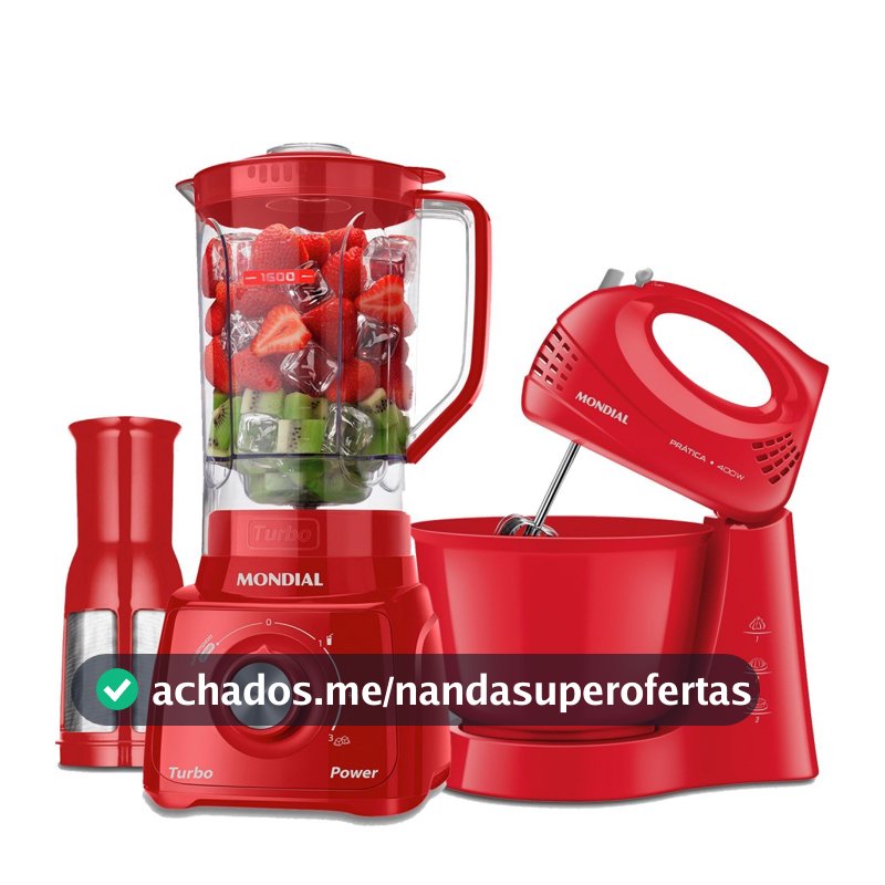 Kit Liquidificador 550W Turbo Power L-99-FR + Batedeira 400W Prática - B-44-R Mondial