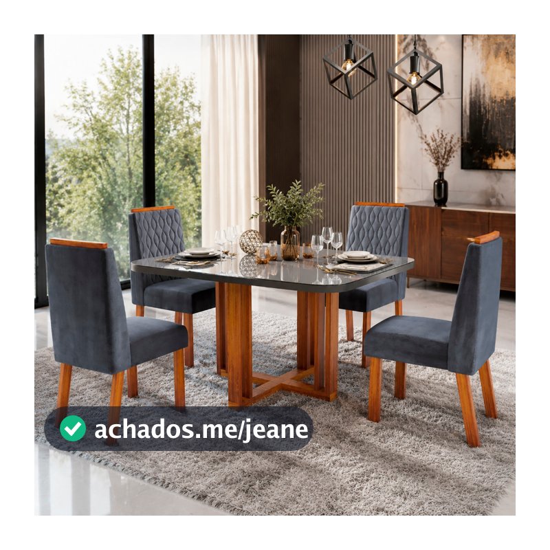 Sala de Jantar 120x80 Paola Tampo Grafite 4 Cad Bom Pastor