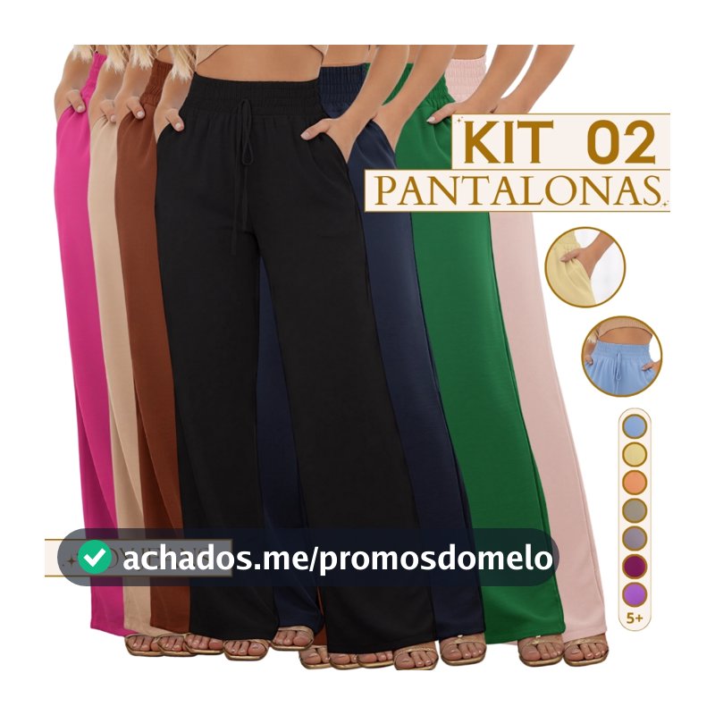 Kit 2 Calça Pantalona Feminina Cintura Alta Com Bolso Funcional Duna