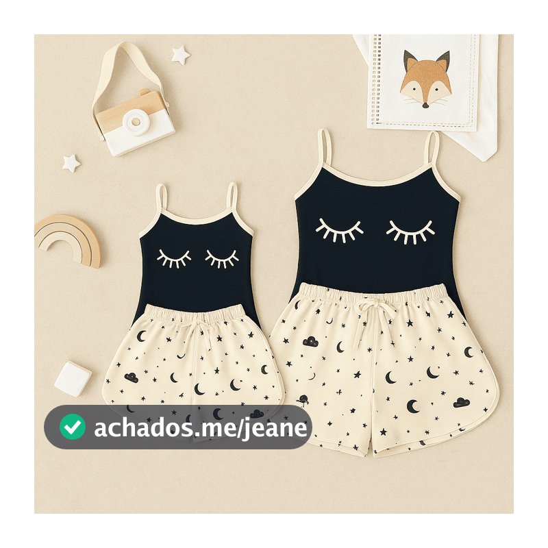 KIT 2 Baby Doll Mãe e Filha Olinho Fofo Malha Confort Pijama Short Doll Verão